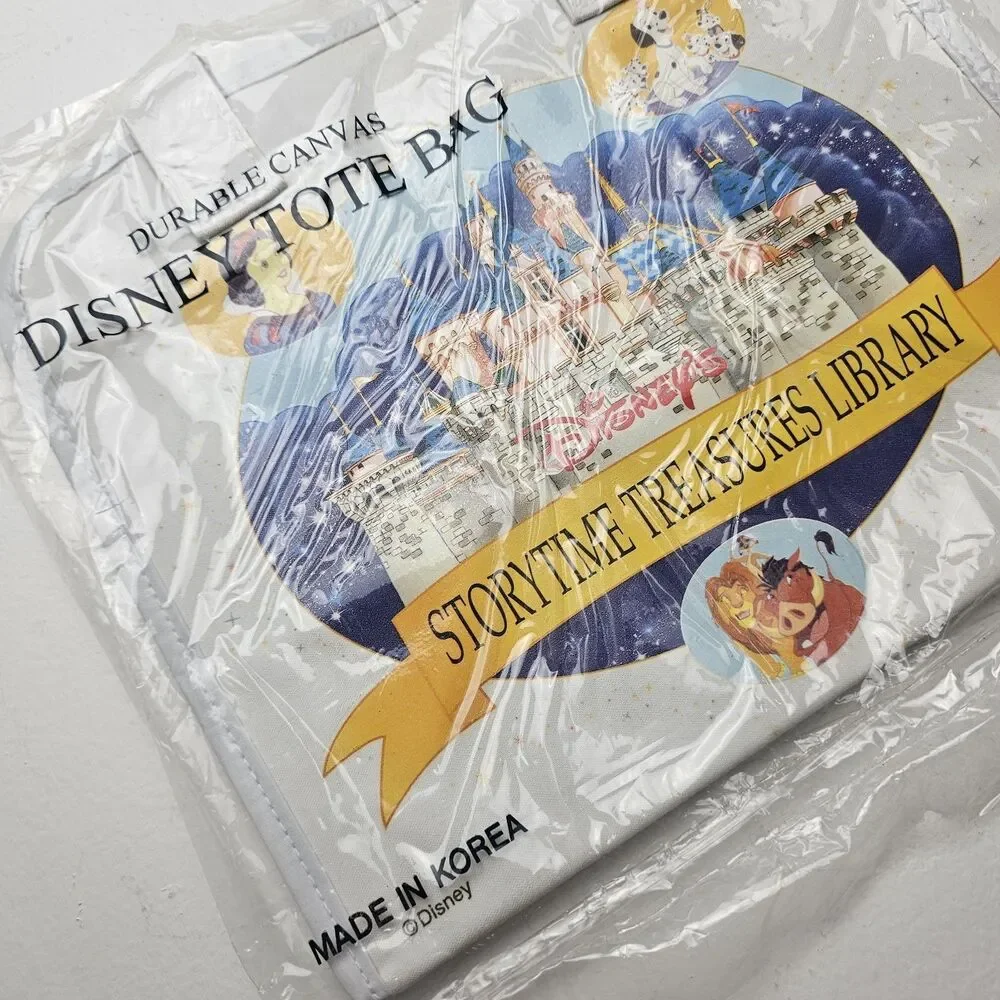 Vintage Disney Storytime Treasures Library Canvas Tote Bag White  Made In Korea